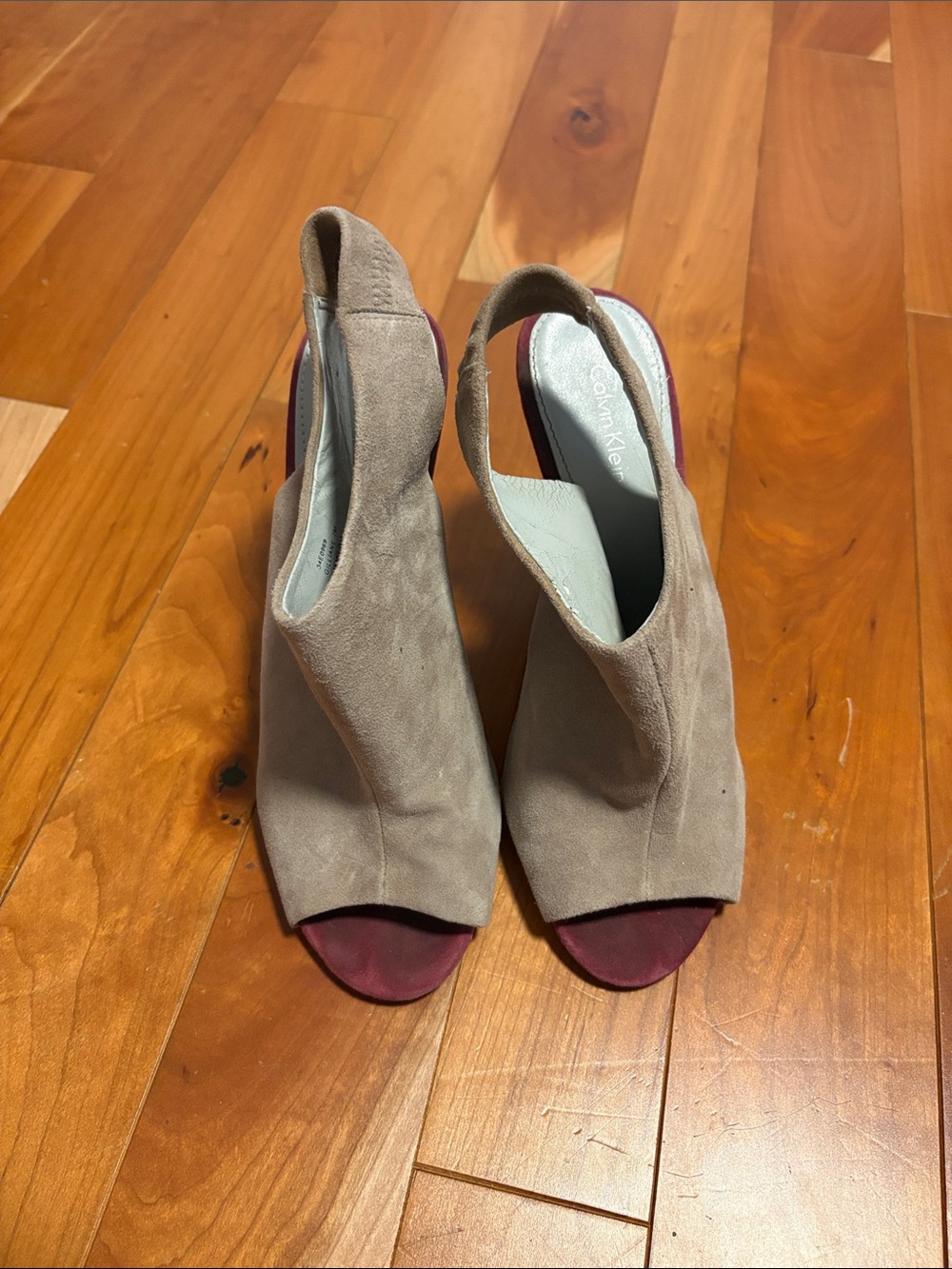 Calvin Klein Suede Slingback Peep-Toe Heels
